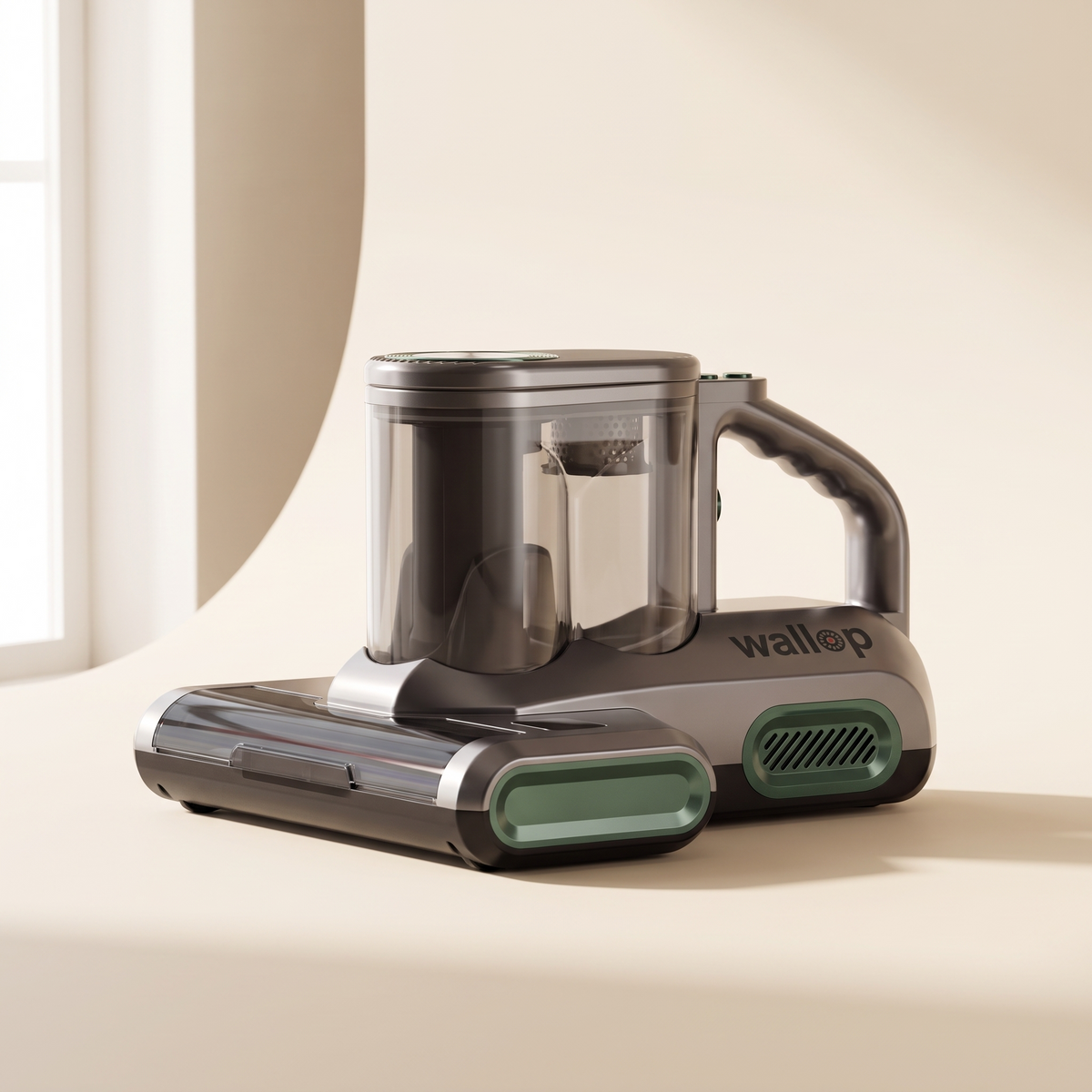Wallop mattress vacuum from the front, showing the wide tapping head