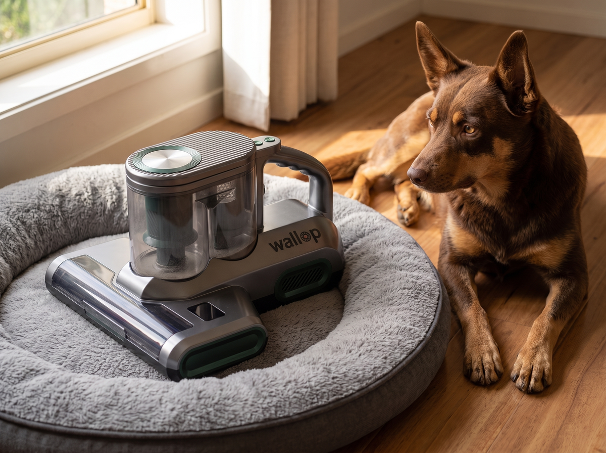 Wallop cleaning a dog bed