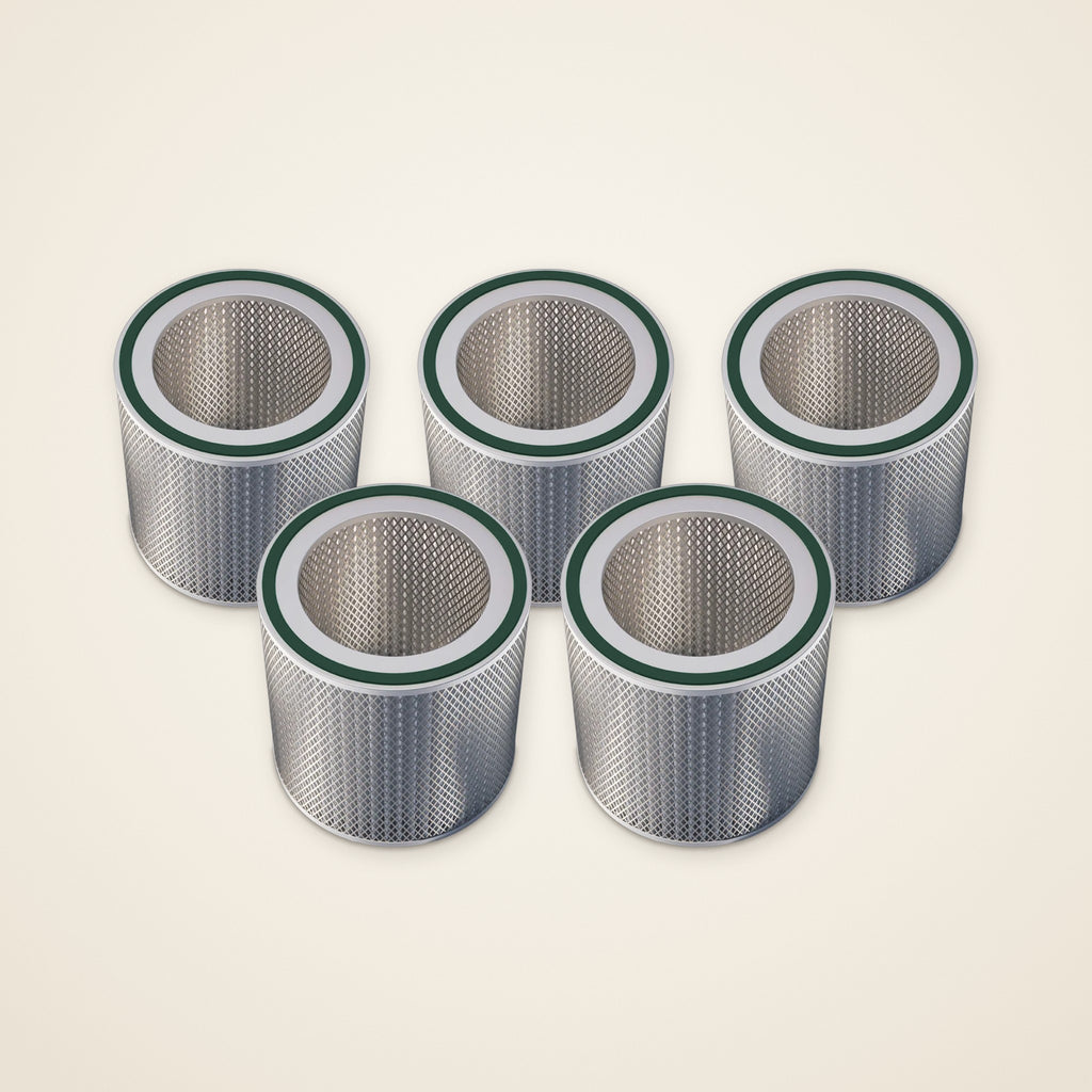 Five Wallop spare HEPA filters with the eucalyptus green seal ring
