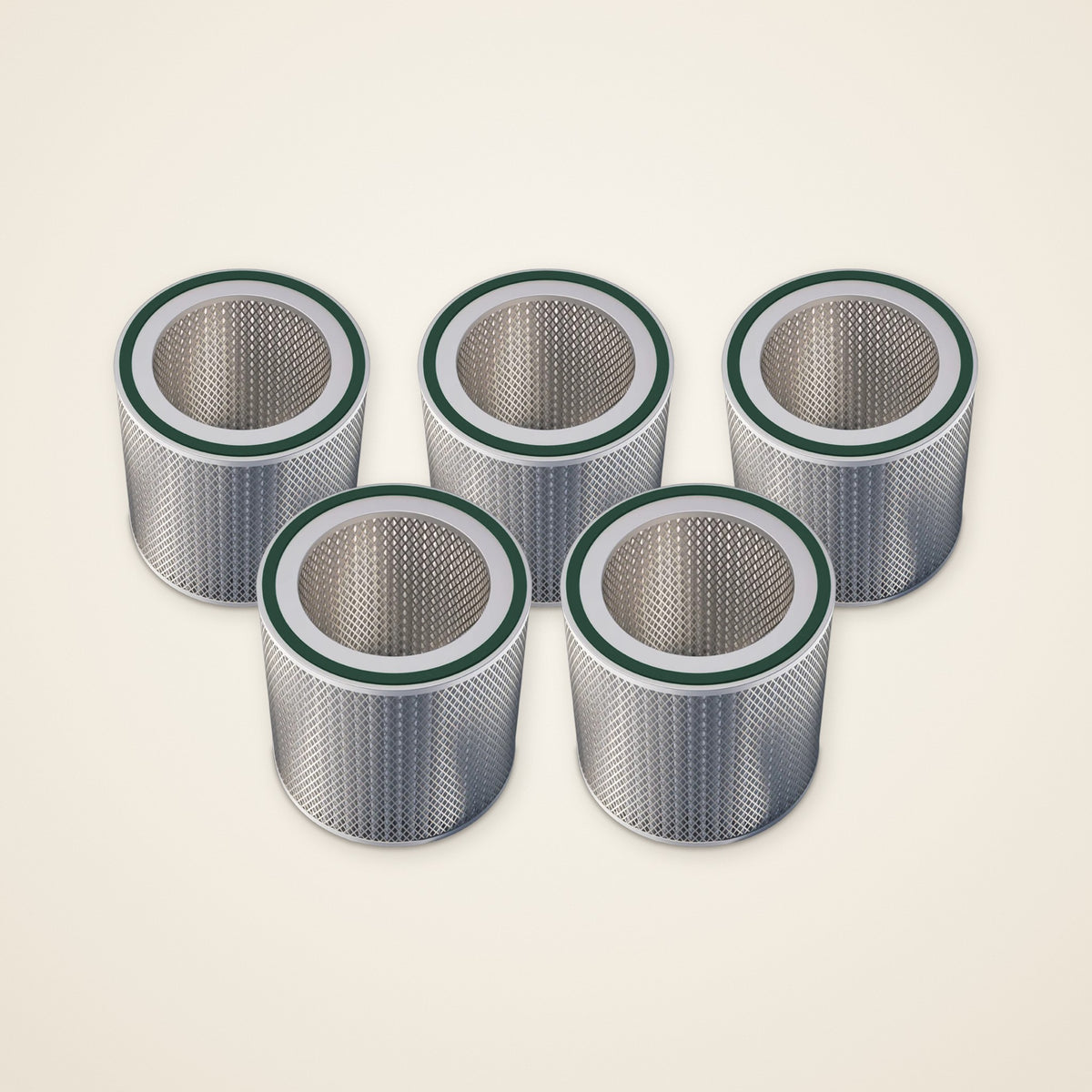 Five Wallop spare HEPA filters with the eucalyptus green seal ring
