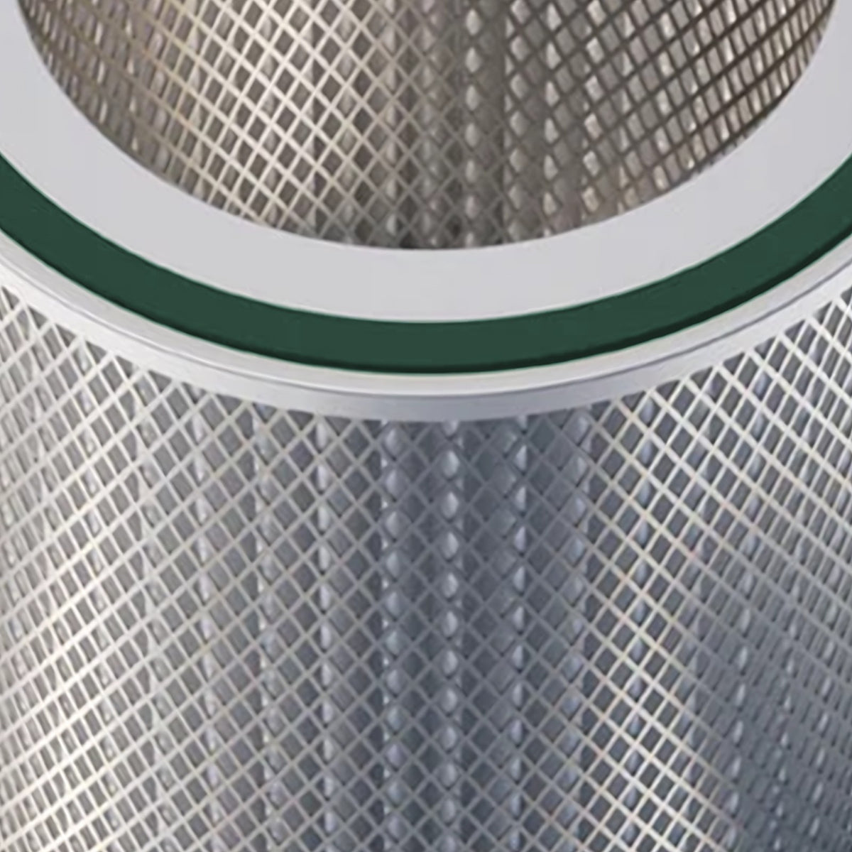 Close-up of the green seal ring and stainless mesh on the Wallop HEPA filter